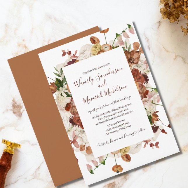Invitación a la boda de Naranjas quemados con flor (Subido por el creador)