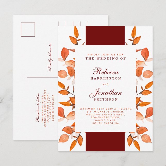 Invitación a la boda de Naranjas quemados por hoja (Anverso / Reverso)