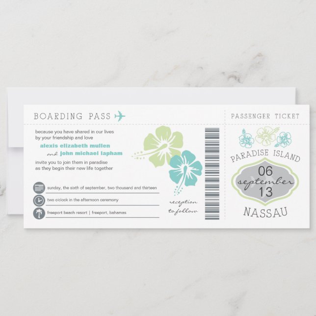 Invitación a la boda de Nassau con tarjeta de emba (Anverso)