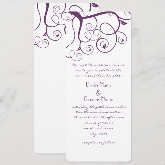 Invitación a la boda de nata morada (Anverso / Reverso)