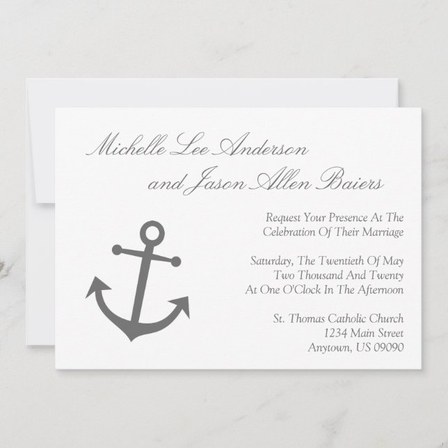 Invitación a la boda de náutica (gris) (Anverso)