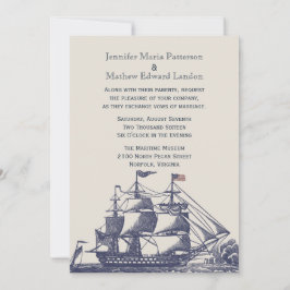Invitación a la boda de naves azules y marfileñas