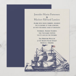 Invitación a la boda de naves azules y marfileñas