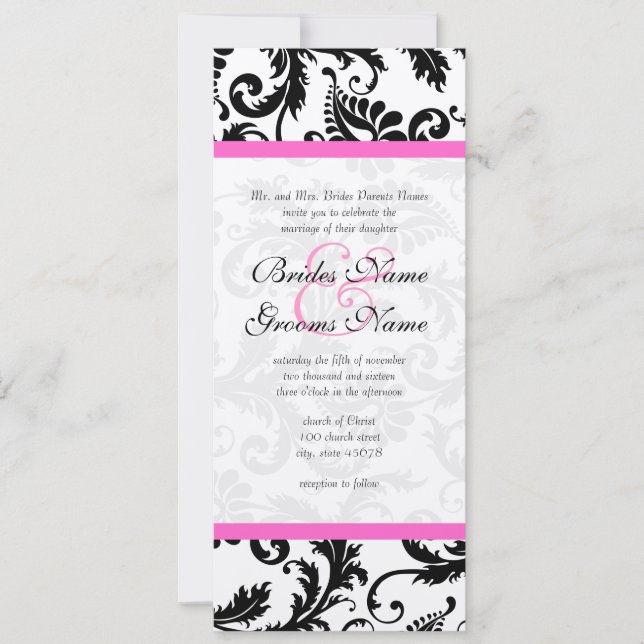 Invitación a la boda de naves de damasco rosa prof (Anverso)