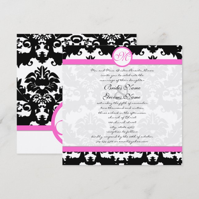 Invitación a la boda de naves de damasco rosadas y (Anverso / Reverso)