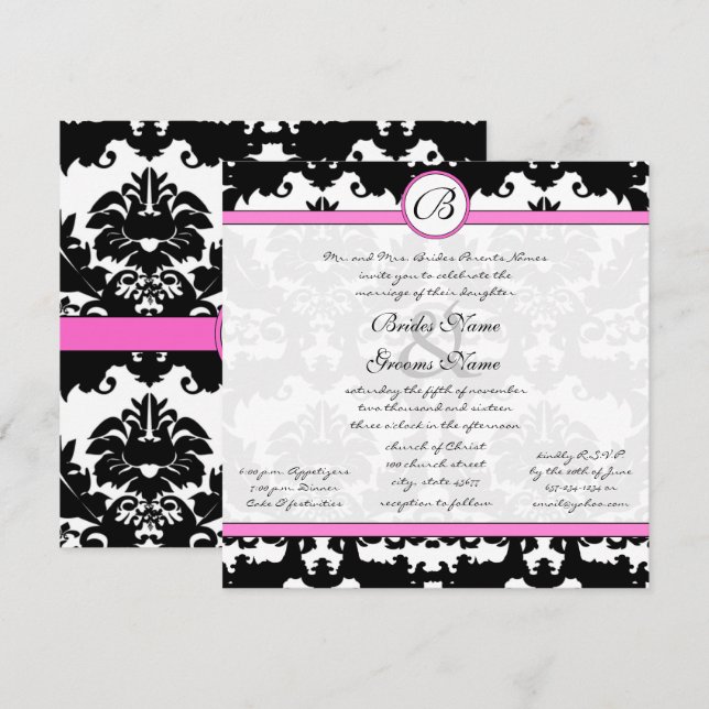 Invitación a la boda de naves de damasco rosadas y (Anverso / Reverso)