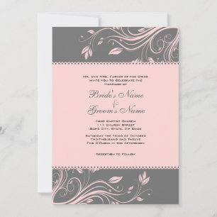 Invitación a la boda de naves florales grises y ro