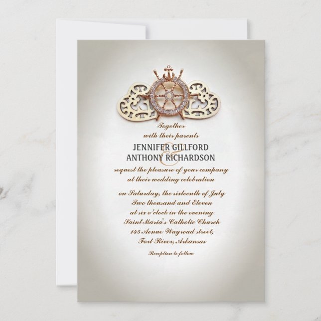invitación a la boda de naves náuticas y corazones (Anverso)