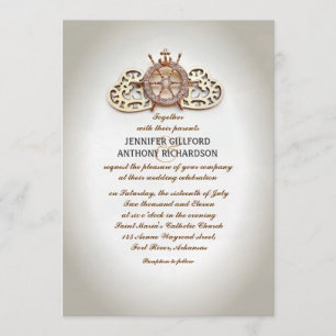 invitación a la boda de naves náuticas y corazones