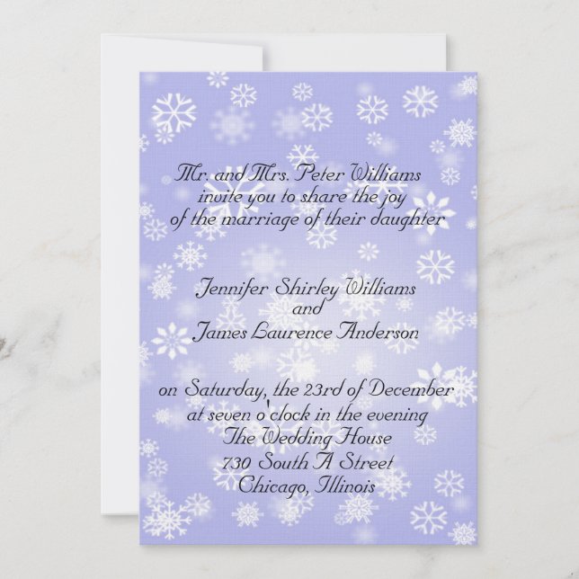 Invitación a la boda de Navidad Azul (Anverso)