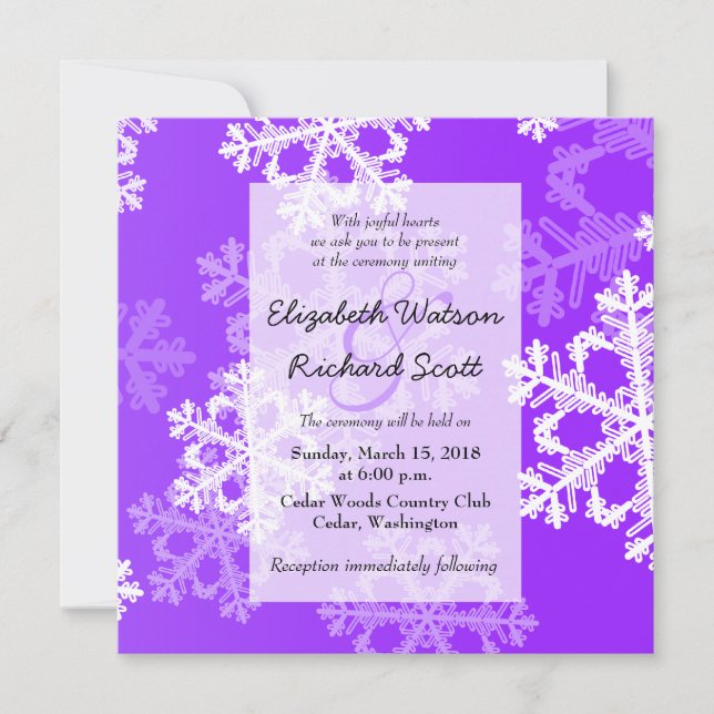 Invitación a la boda de Navidades con copos de nie (Anverso)