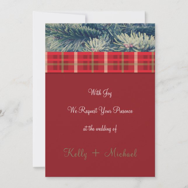 Invitación a la boda de Navidades Crimson y Evergr (Anverso)