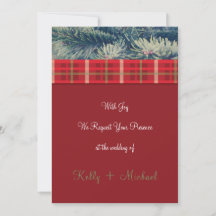 Invitación a la boda de Navidades Crimson y Evergr