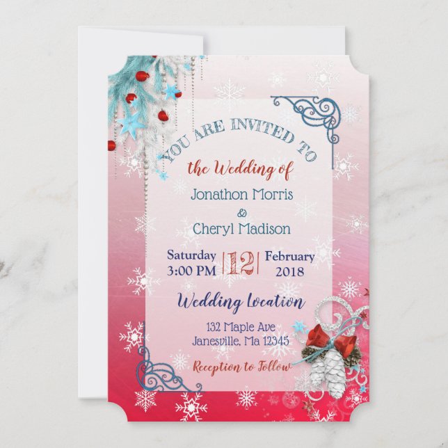 Invitación a la boda de Navidades de copo de nieve (Anverso)