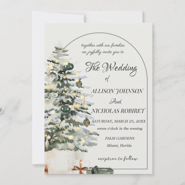 Invitación a la boda de navidades de invierno con  (Anverso)