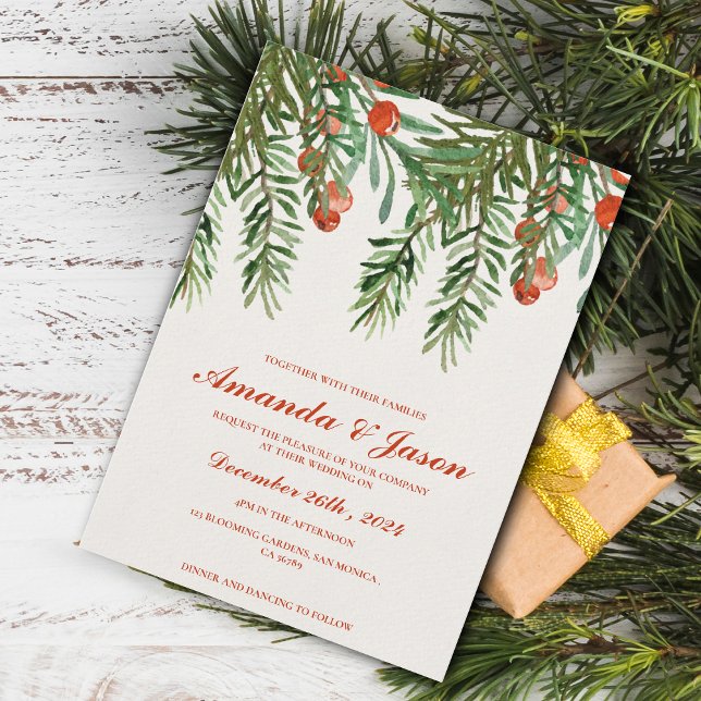 Invitación a la boda de Navidades de las Berries R (Festive Red Berries Christmas wedding Invitation)