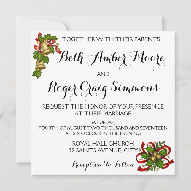 Invitación a la boda de Navidades de Mistletoe Bel (Anverso)