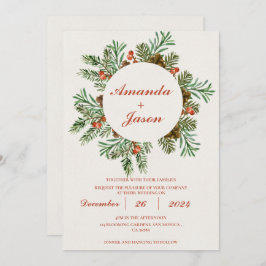 Invitación a la boda de Navidades de Pine Cone Red