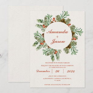Invitación a la boda de Navidades de Pine Cone Red