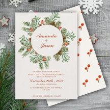 Invitación a la boda de Navidades de Pine Cone Red