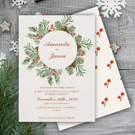 Invitación a la boda de Navidades de Pine Cone Red
