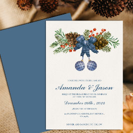 Invitación a la boda de Navidades de Pine Cone Red