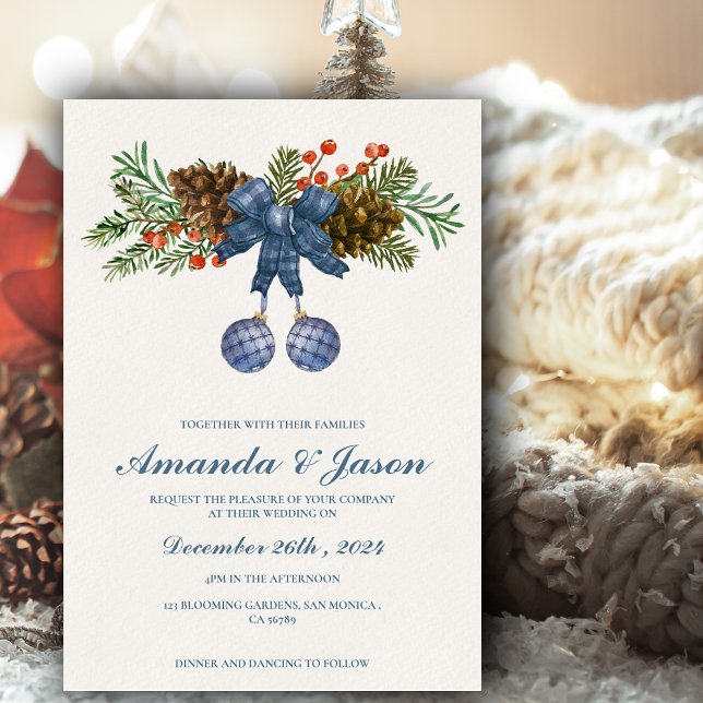 Invitación a la boda de Navidades de Pine Cone Red (Pine Cone Red Berries Christmas wedding Invitation)