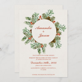 Invitación a la boda de Navidades de Pine Cone Red