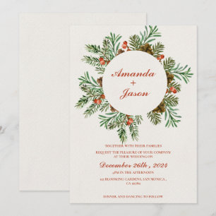Invitación a la boda de Navidades de Pine Cone Red
