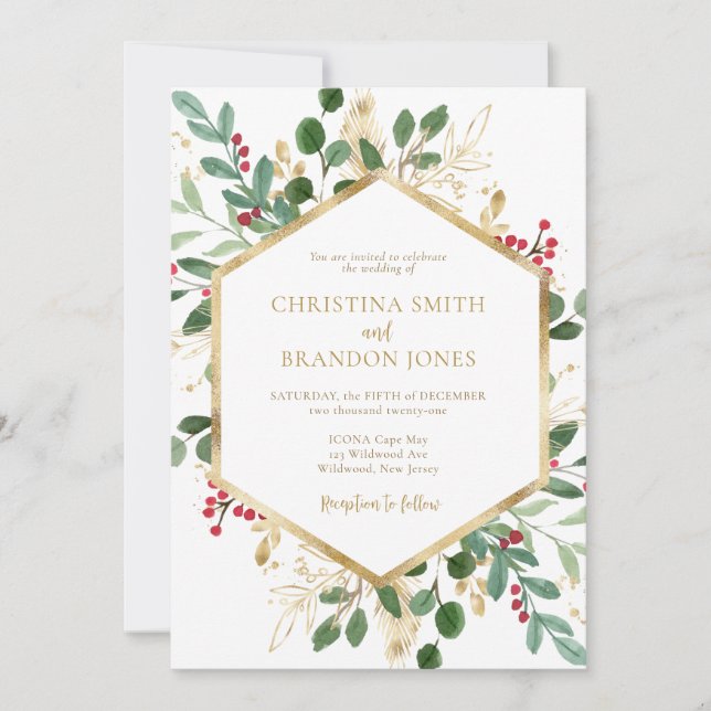 Invitación a la boda de Navidades elegantes (Anverso)