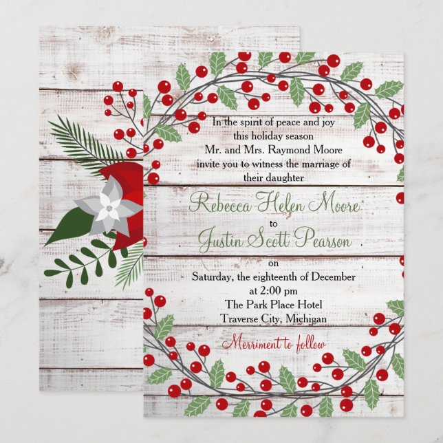 Invitación a la boda de Navidades/invierno con enc (Anverso / Reverso)