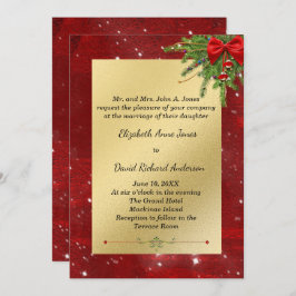 Invitación a la boda de Navidades rojos y de oro