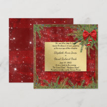 Invitación a la boda de Navidades rojos y de oro