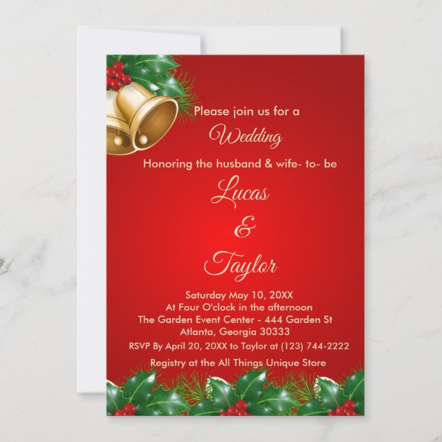 Invitación a la boda de Navidades rojos y verdes (Anverso)
