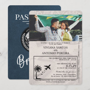 Invitación a la boda de Navy Blue Brazil Passport