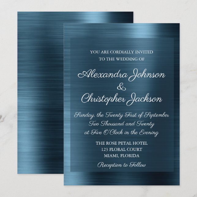Invitación a la boda de Navy Blue Elegant (Anverso / Reverso)