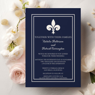 Invitación a la boda de Navy Blue Fleur de Lis