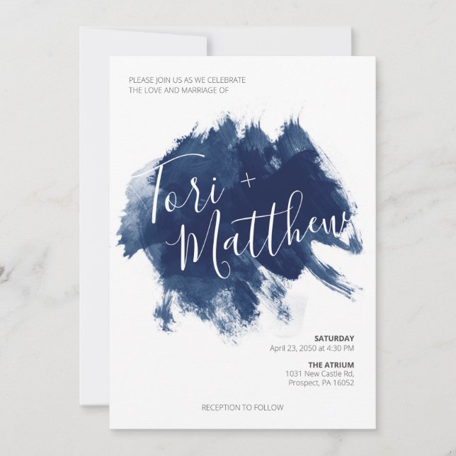 Invitación a la boda de Navy Blue Paint Swatch (Anverso)