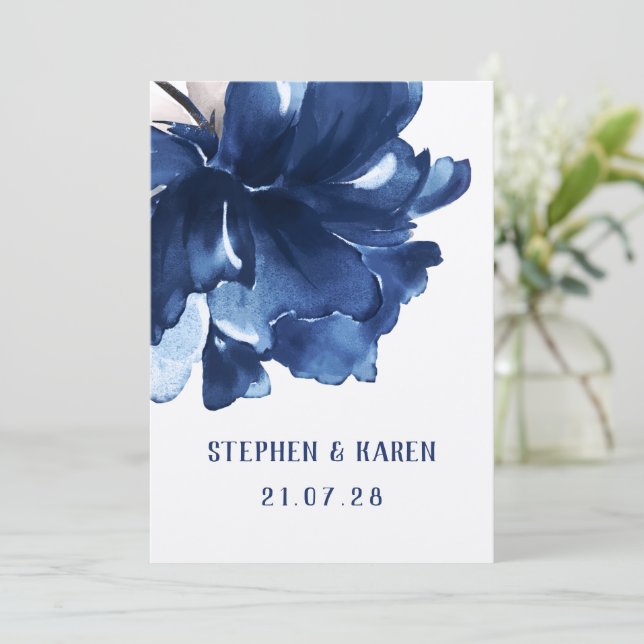 Invitación a la boda de Navy Blue Poppy Elegant (Anverso de pie)