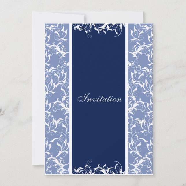 invitación a la boda de navy Damask (Anverso)