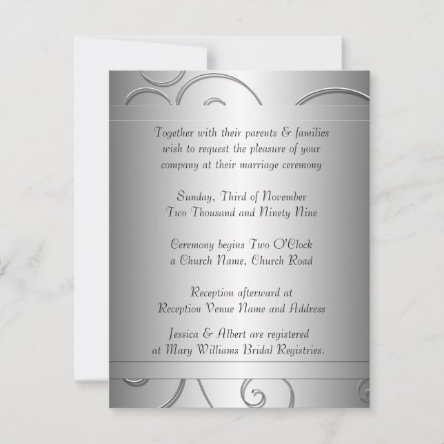 Invitación a la boda de negras Damask Swirls (Anverso)