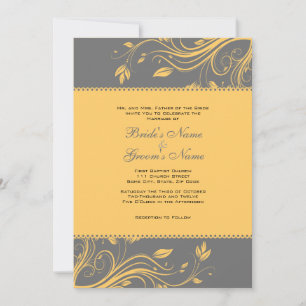 Invitación a la boda de negras y amarillas florale