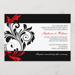 Invitación a la boda de negras y blancas con rojo