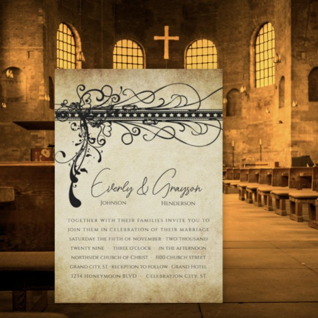 Invitación a la boda de negras y doradas con elega (Subido por el creador)