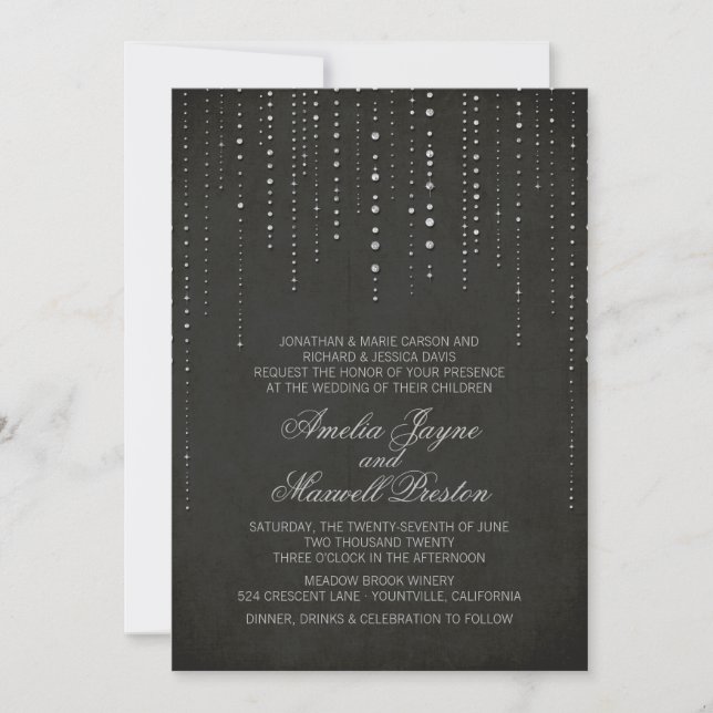 Invitación a la boda de negro y plata (Anverso)