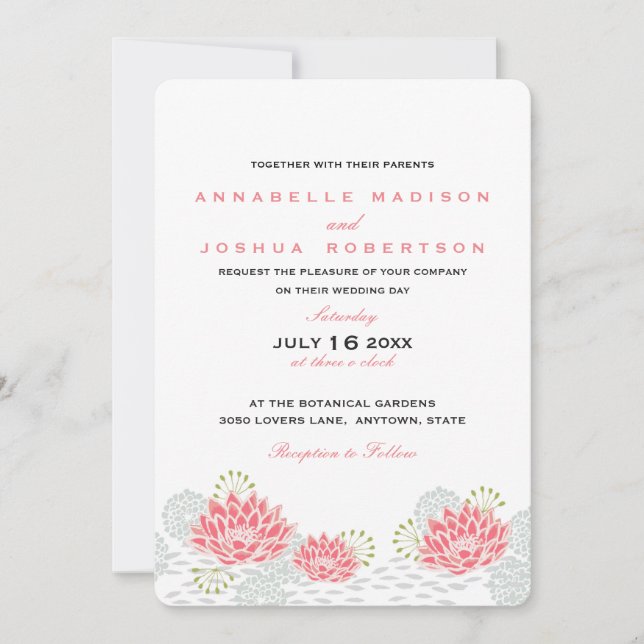 Invitación a la boda de nenúfares de agua pintadas (Anverso)