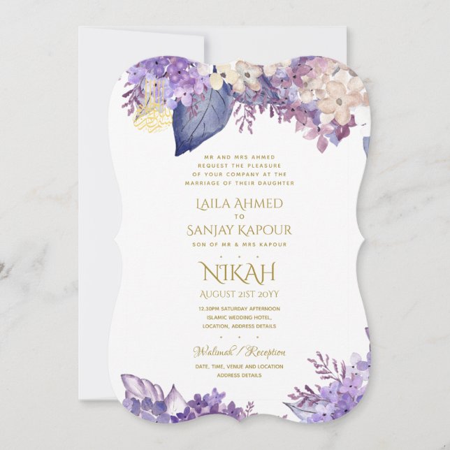 Invitación a la boda de NIKAH - Oro morado de Wali (Anverso)