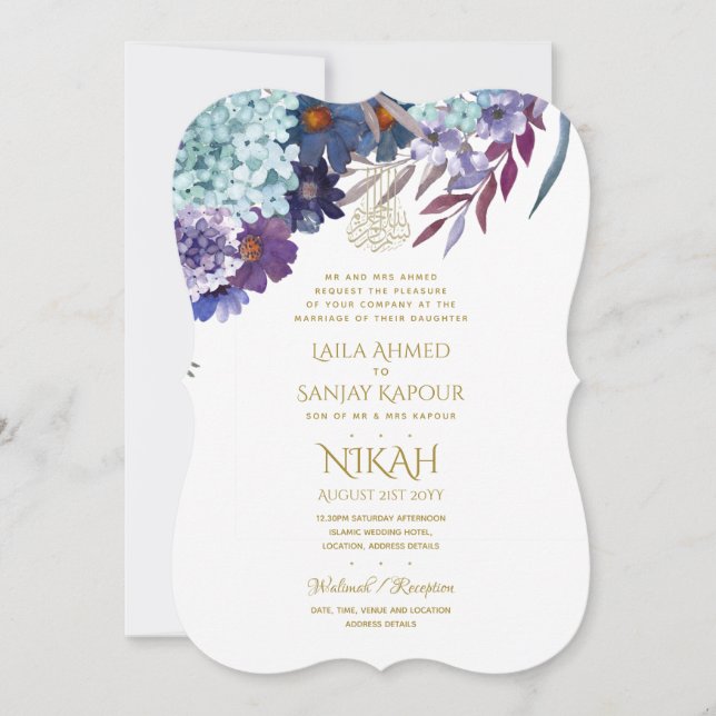 Invitación a la boda de NIKAH - Oro morado de Wali (Anverso)