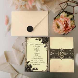 Invitación a la boda de Noir Floral de Vintage