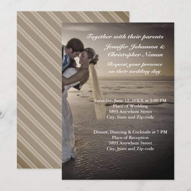 Invitación a la boda de Novia y Groom Grayed Sunse (Anverso / Reverso)
